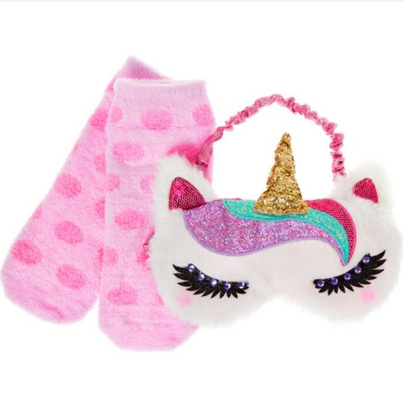 Claire's Other - NWT Miss Glitter Unicorn Sleeping Mask & Sock Set